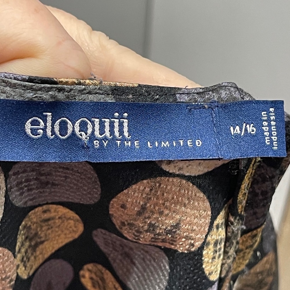 Eloquii by The Limited Metallic Polka Dot Pleated Neck Blouse Black Gold 14/16 - Picture 3 of 4